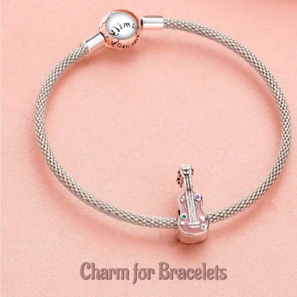 925 Sterling Silver Guitar pink  Charm high quality NWT - Picture 2 of 5
